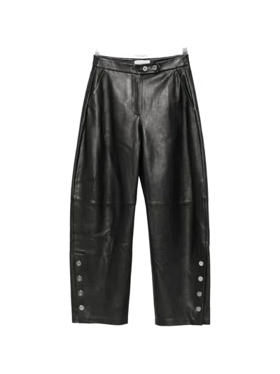 Sportmax Button-embellishment Leather Trousers In Black