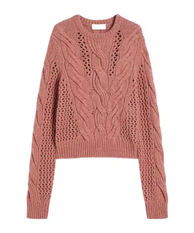 Sportmax Cable-knit Crew-neck Sweater In Pink