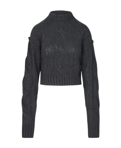 Sportmax Cable-knit Draped Sleeve Jumper In Black