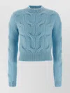 Sportmax Cable Knit Sweater With Ribbed Cuffs And Hem In Blue