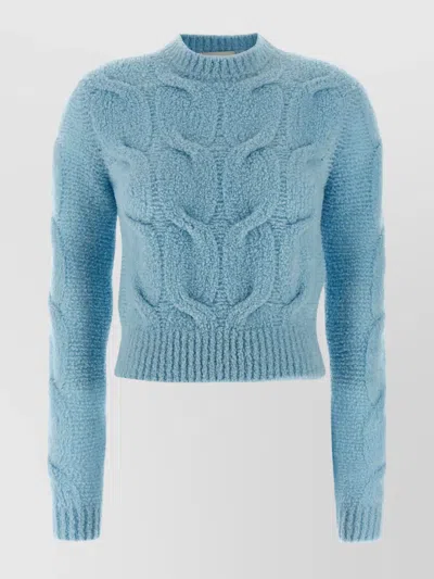 Sportmax Cable Knit Sweater With Ribbed Cuffs And Hem In Blue