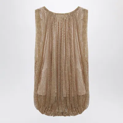 Sportmax Mesh Top Crystals Draped Metallic Knit In Brown