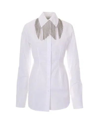 Sportmax White Pesi Jewel Fringe Cotton Shirt