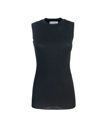 Sportmax Canotta Nera In Cotone A Costine In Black