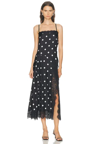 Sportmax Capo Polka Dot Lace Trim Silk Slipdress In Black