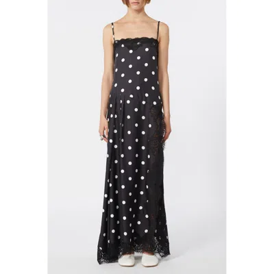 Sportmax Capo Polka Dot Lace Trim Silk Slipdress In Black