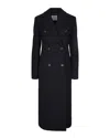 Sportmax Double-breasted Long Coat In Pure Virgin Wool In Black