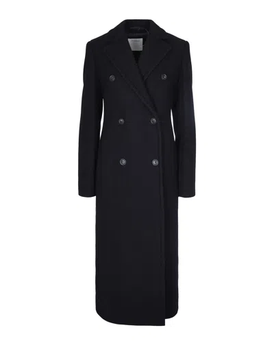 Sportmax Double-breasted Long Coat In Pure Virgin Wool In Black
