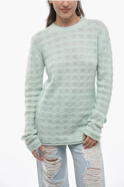 Sportmax Cashmere Blend Angio Sweater With Openwork Detail In Blue