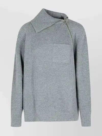 Sportmax Cashmere Blend Sweater With Zip And Pocket In Gray