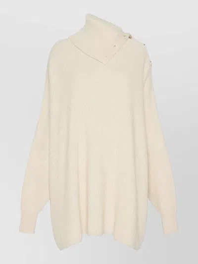 Sportmax Cashmere Wool Oversized Maxi High Neck Ribbed Knit Dress In White