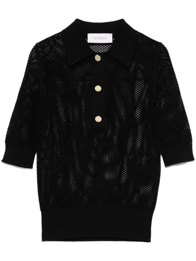 Sportmax Knitwear Crewneck With Button Detailing And Mesh Design In Black