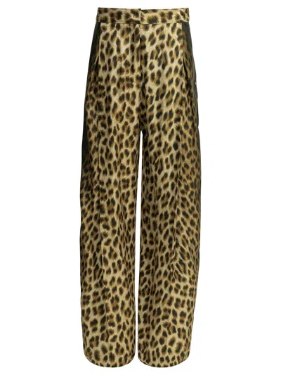 Sportmax Wide Leg Animal Print Trousers Pleated In Brown