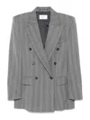 Sportmax Striped Double-breasted Long-sleeved Jacket In Grey