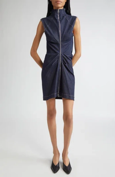Sportmax Cerea Full Zip Ruched Denim Dress In Blue