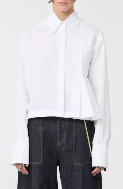 Sportmax Certo Pleated Crop Poplin Button-up Shirt In White