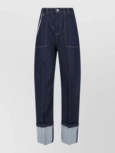 Sportmax Chain Detail Trousers Belt Loops Cuffed Hem In Blue
