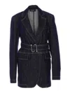 Sportmax Waist Belted Longline Jacket With Notched Lapels In Blue