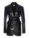 Sportmax Belted Lapel Collar Jacket Pockets In Black
