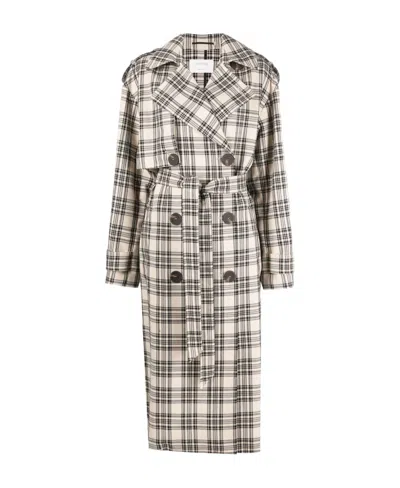Sportmax Check-print Double-breasted Trench Coat In Nude