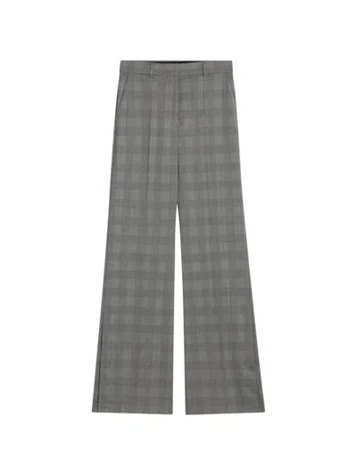 Sportmax Wool Flare Trousers With Prince Of Wales Pattern In Gray
