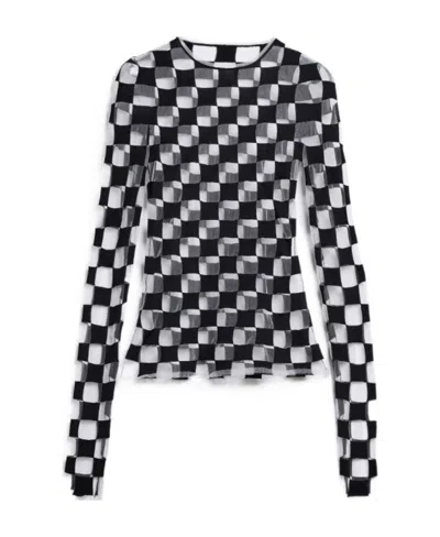 Sportmax Checkerboard-print Long-sleeve Top In Black