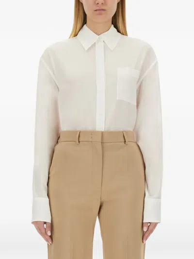 Sportmax Classic White Shirt With Pointed Collar And Pleat Detail In Neutral