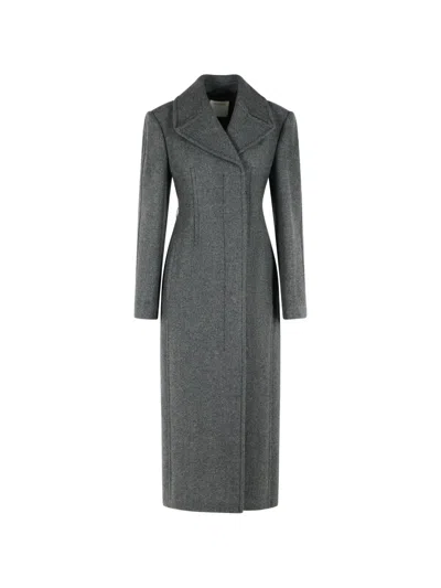 Sportmax Chevron-effect Virgin Wool Breasted Coat In Gray