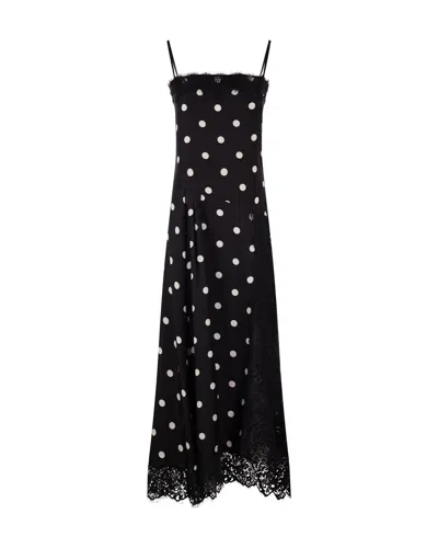 Sportmax Capo Polka Dot Lace Trim Silk Slipdress In Black