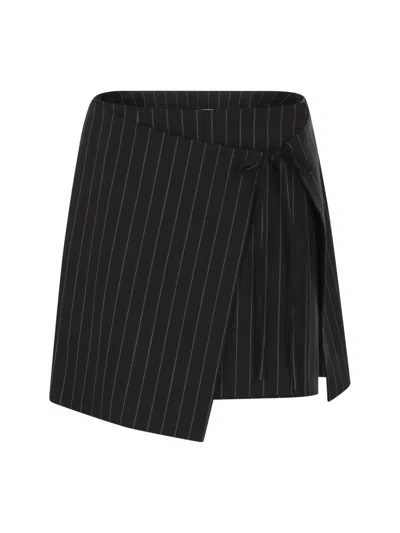 Sportmax Chic Pinstripe Mini Skirt With Double Wrap Construction In Black