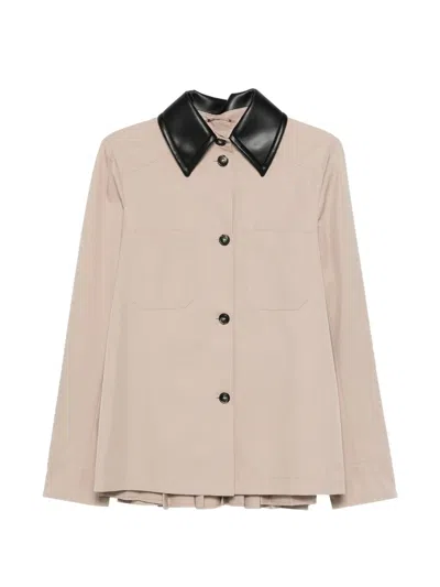 Sportmax Chic Women's Mini Jacket With Leather Shirt Collar And Button Closure In Beige
