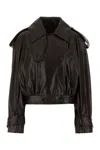 Sportmax Short Trench Coat With Patent Effect And Bomber Inspired Details In Brown