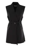 Sportmax Long Double-breasted Black Jacket With Belt In Black