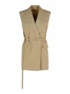 Sportmax Wool Blazer With Belted Waist And Double-breasted Style In Brown