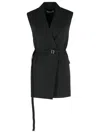 Sportmax Long Double-breasted Black Jacket With Belt In Black