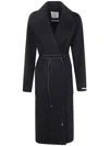 Sportmax Waist Belted Long Coat With Notched Lapels In Black