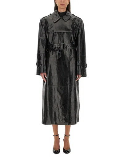 Sportmax Glossy Black Lamb Leather Alfeo Coat