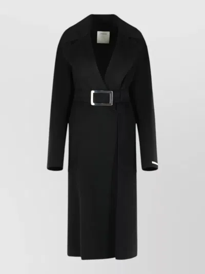 Sportmax Coat Belted Waist Long Sleeves Silk Nylon In Black
