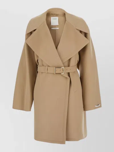 Sportmax Coat Belted Waist Long Sleeves Wide Lapels In Brown