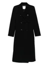 Sportmax Long Double-breasted Black Coat With Structured Shoulders And Belt Detail In Black