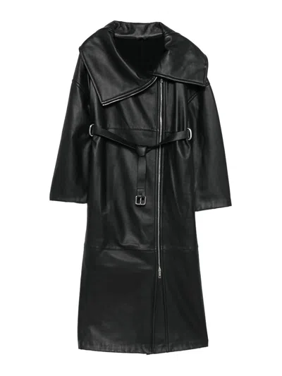 SPORTMAX ABRIGO DE CUERO - NEGRO