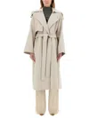 Sportmax Long Coat With Belt And Notched Lapels In Neutral