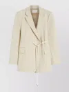 Sportmax Wool Blazer With Belted Waist And Flap Pockets In White