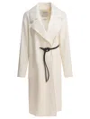 Sportmax Waist Belted Long Coat With Large Pockets In White