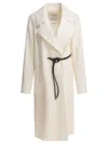 Sportmax Waist Belted Long Coat With Large Pockets In White