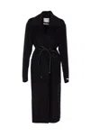 Sportmax Waist Belted Long Coat With Notched Lapels In Black