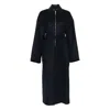 Sportmax Belted Long Coat Featuring Leather Collar In Black