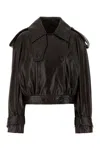 Sportmax Short Trench Coat With Patent Effect And Bomber Inspired Details In Black