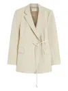 Sportmax Wool Blazer With Belted Waist And Flap Pockets In White
