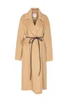 Sportmax Long Length Belted Coat With Notched Lapels In Neutral